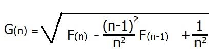 G(n) = sqrt( F(n) - ( (n-1)^2 * F(n-1) / n^2 ) + 1/n^2 )